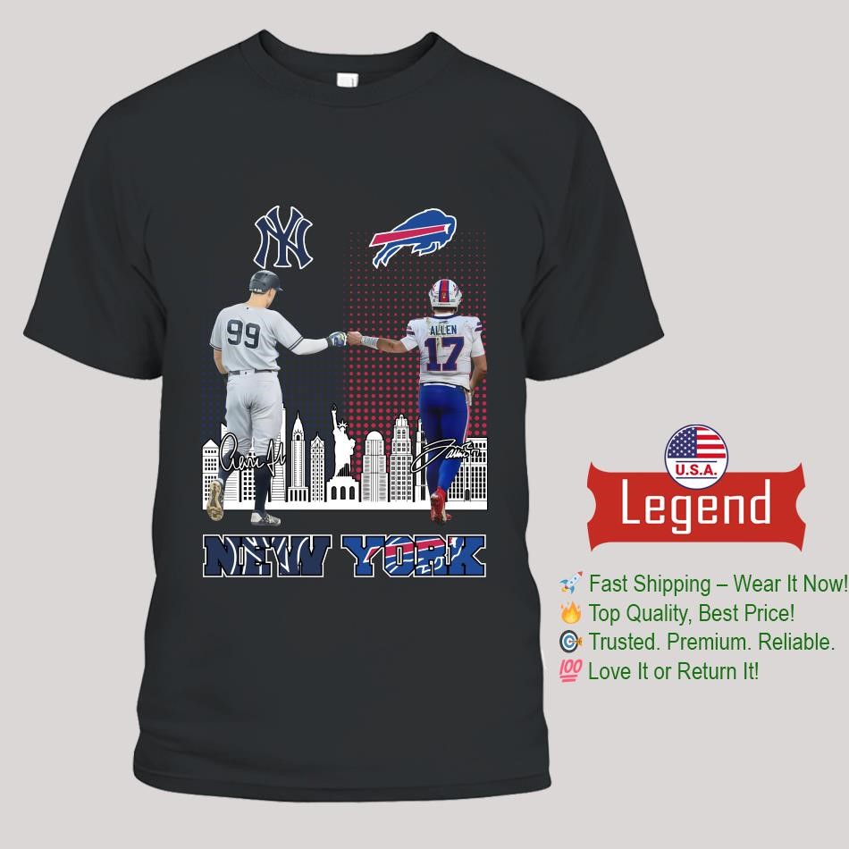 Official New York Yankees Aaron Judge Buffalo Bills Josh Allen Proud Signatures Lady's T-Shirt