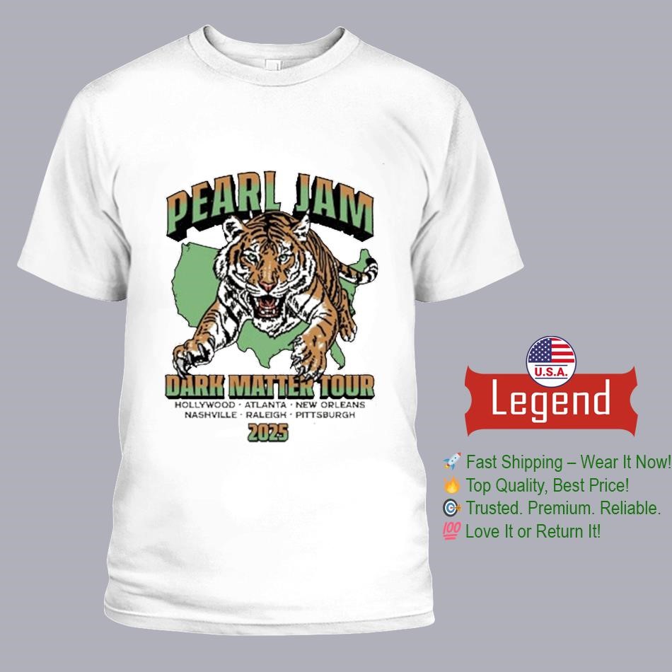 Pearl Jam Dark Matter Tour 2025 Tiger Tee With Tour Stops Shirt