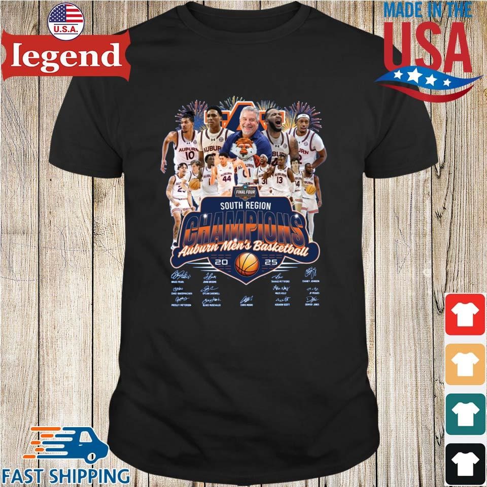 South Region 2025 Auburn Men's Basketball Champions Final Four Signatures Shirt