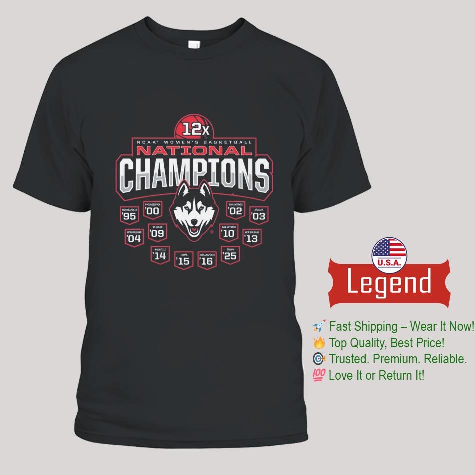 UConn Huskies 2025 NCAA Women's Basketball National Champions 12x Banner Shirt