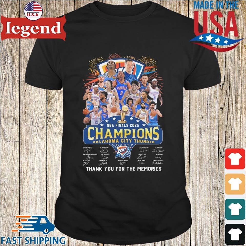 NBA Finals 2025 Champions Oklahoma City Thunder Signature Thank You For The Memories Fireworks Shirt